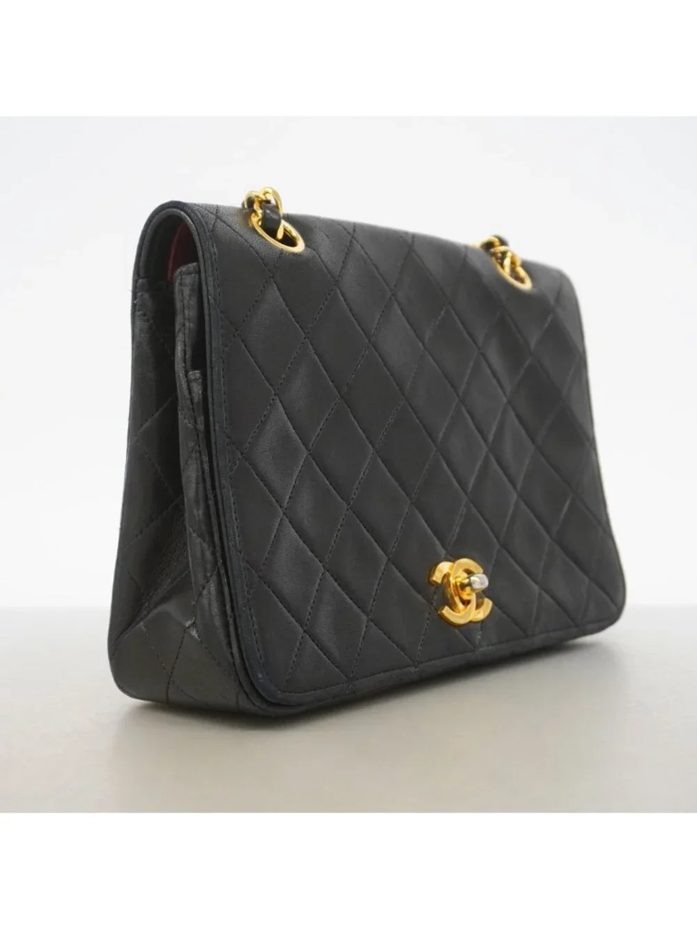 Chanel Shoulder Bag Quilted Lambskin Black Gold